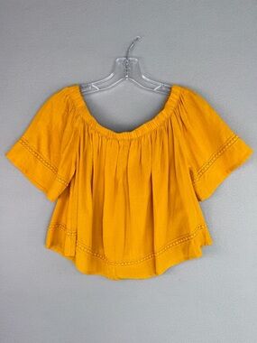Express Off Shoulder‎ Crochet Trim Peasant Crop Top Mustard Yellow XS
